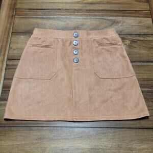 Blashe Brown Faux Suede Mini Skirt w/ Black Buttons - Size Large